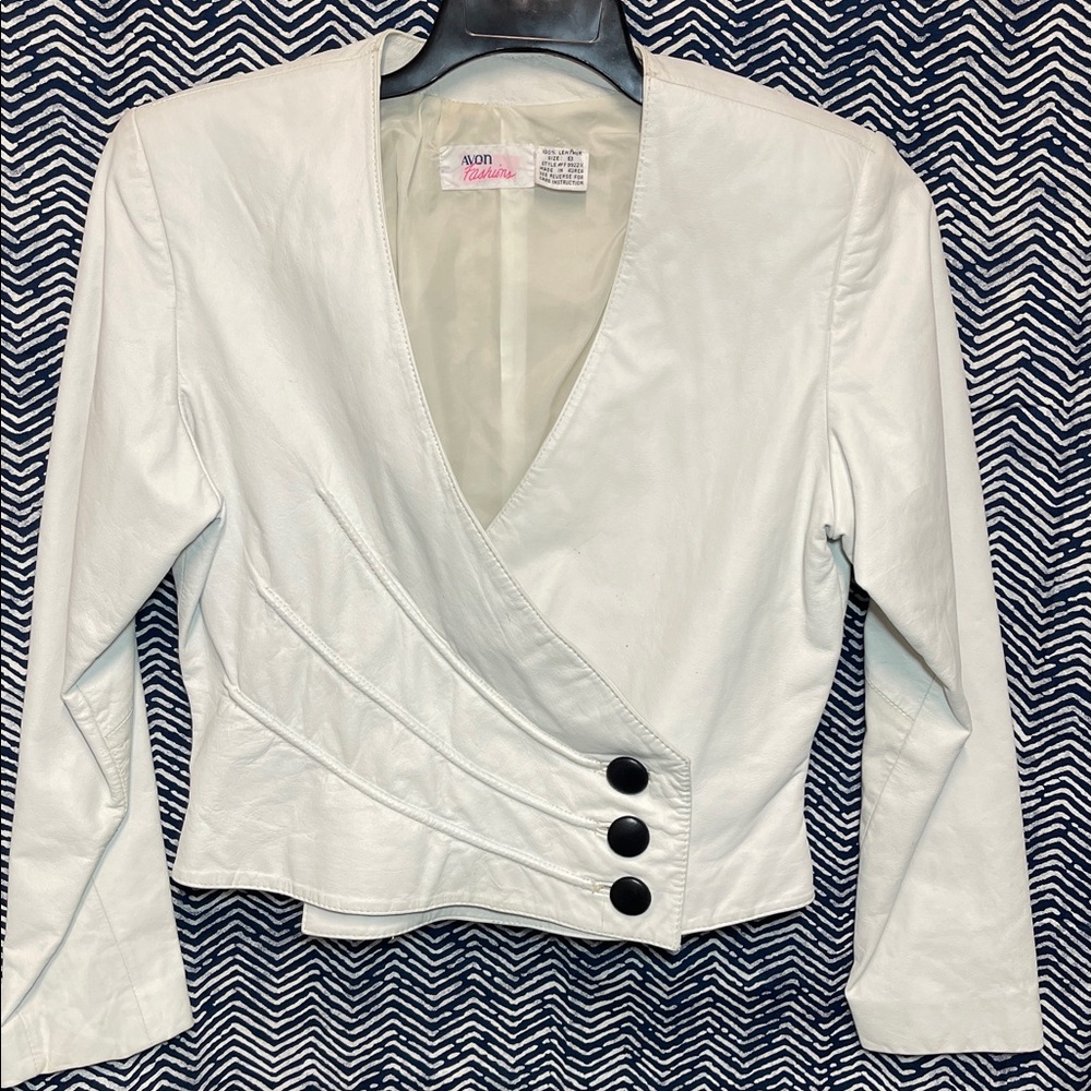 Vintage Avon Fashions White 100% Leather Jacket